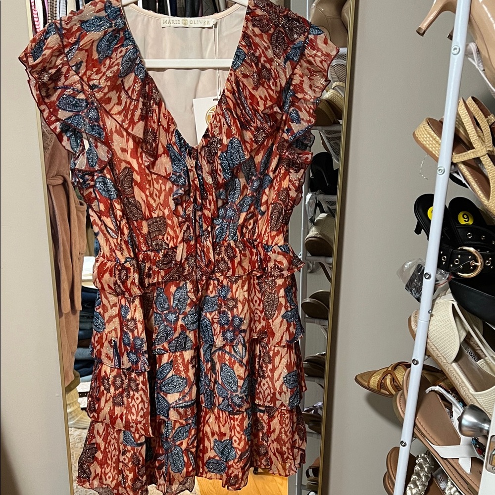 Marie Oliver Red and Blue Floral Mini Dress